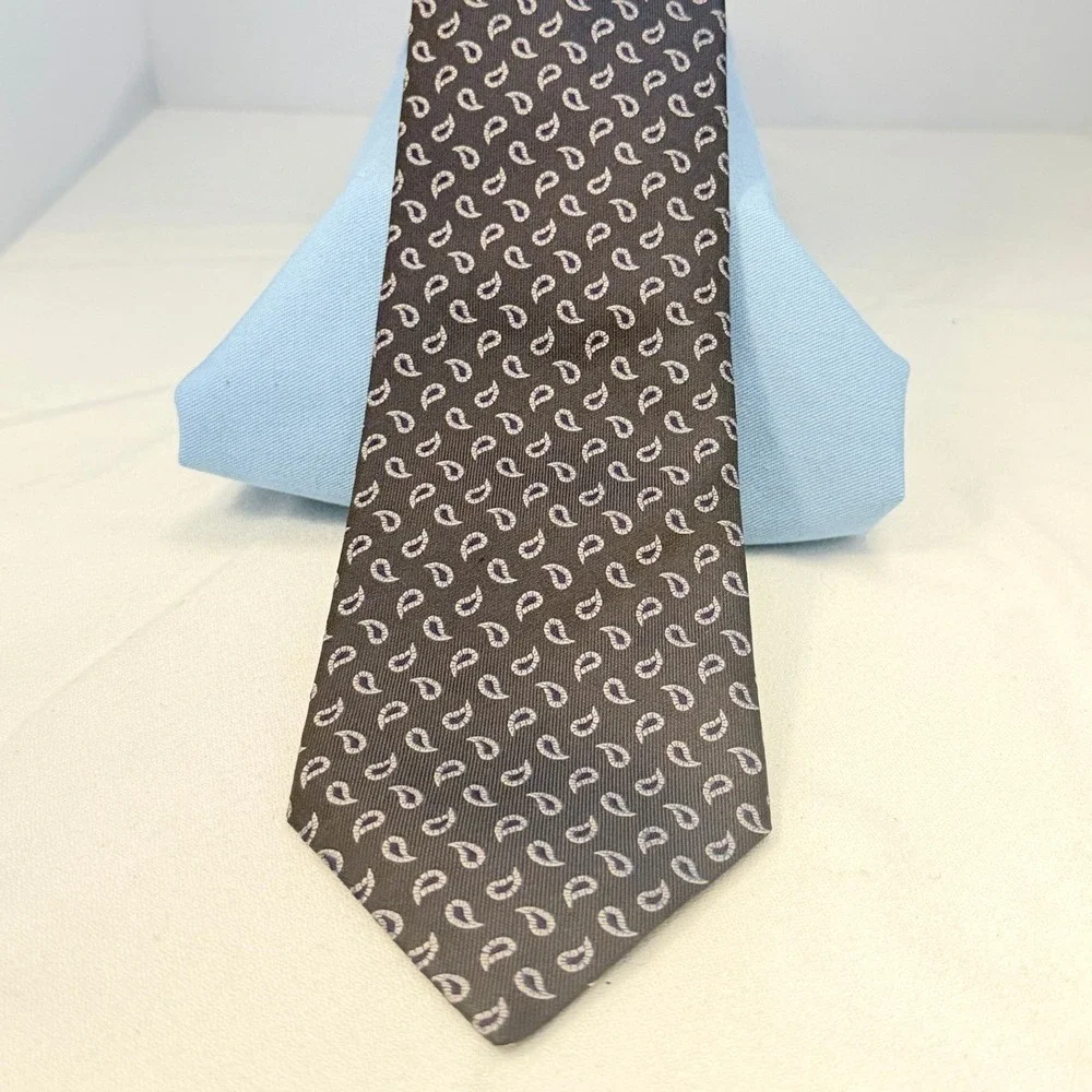 Hermes Vintage Brown and Cream Paisley 100% Silk Tie Pristine Circa 1990's